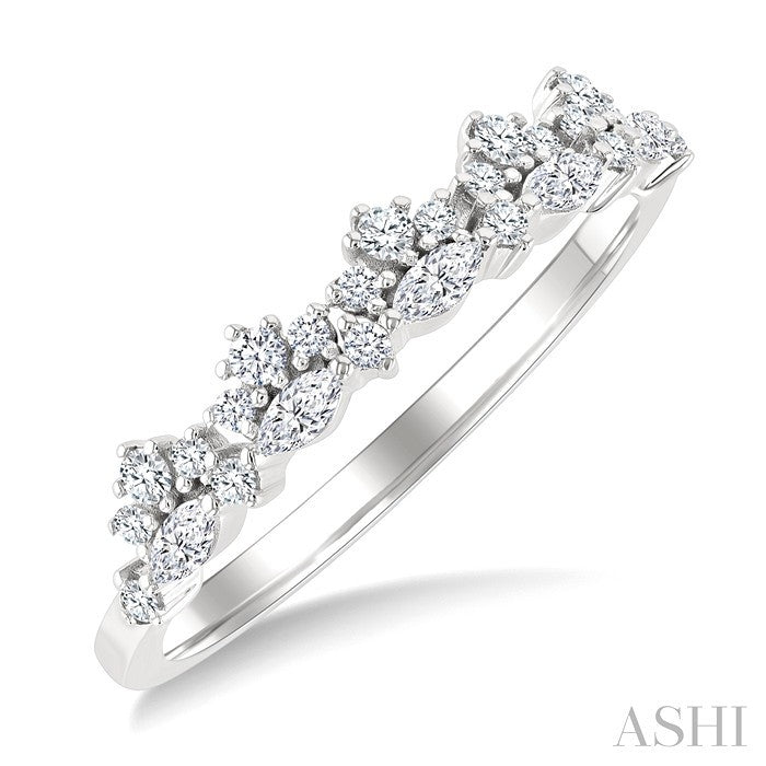 1/3 Ctw Marquise and Round Cut Diamond Trio Fashion Band in 10K White Gold