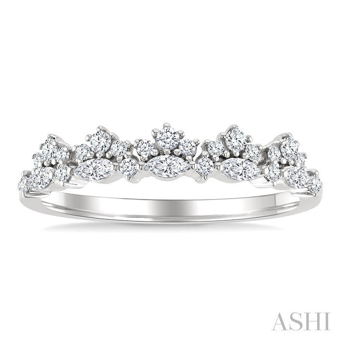 1/3 Ctw Marquise and Round Cut Diamond Trio Fashion Band in 10K White Gold