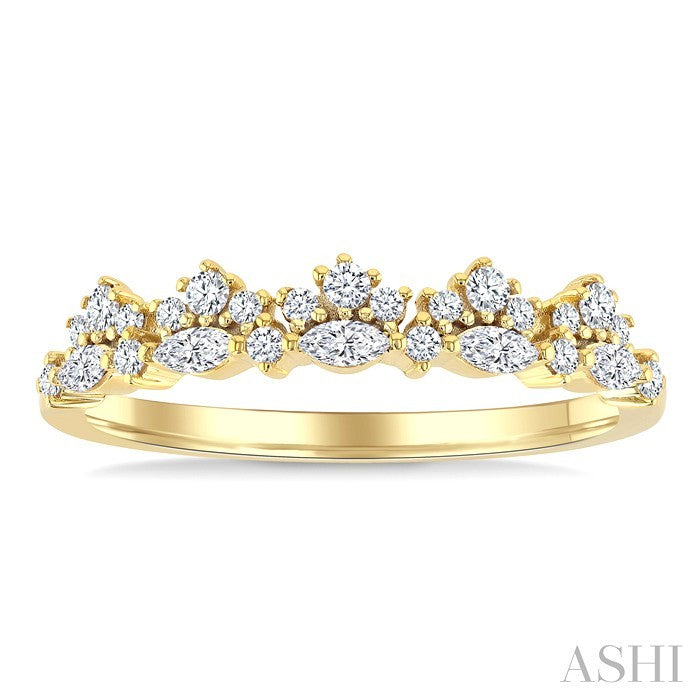 1/3 Ctw Marquise and Round Cut Diamond Trio Fashion Band in 10K Yellow Gold