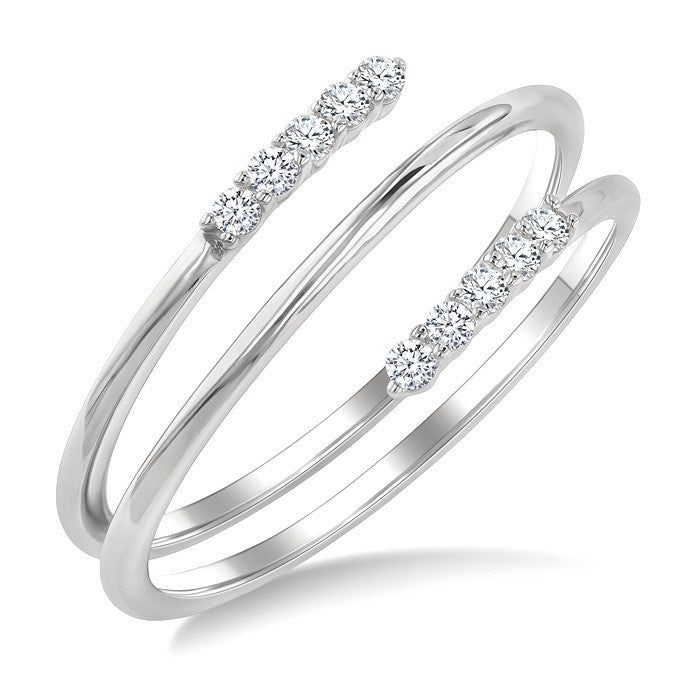 1/6 Ctw Split Double Spring Coil Round Cut Diamond Open Fashion Ring in 10K White Gold