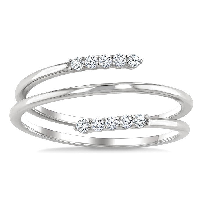 1/6 Ctw Split Double Spring Coil Round Cut Diamond Open Fashion Ring in 10K White Gold