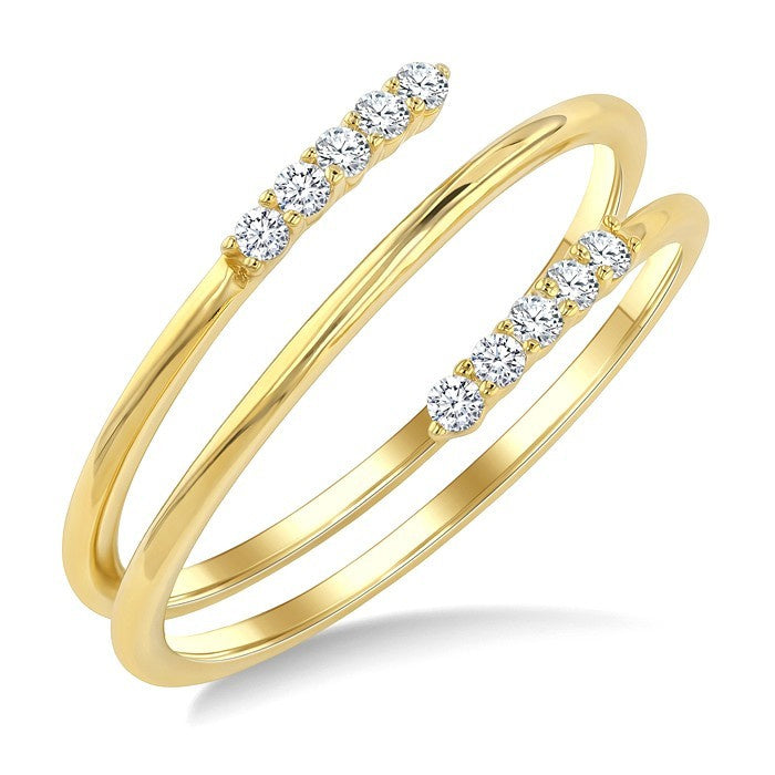 1/6 Ctw Split Double Spring Coil Round Cut Diamond Open Fashion Ring in 10K Yellow Gold