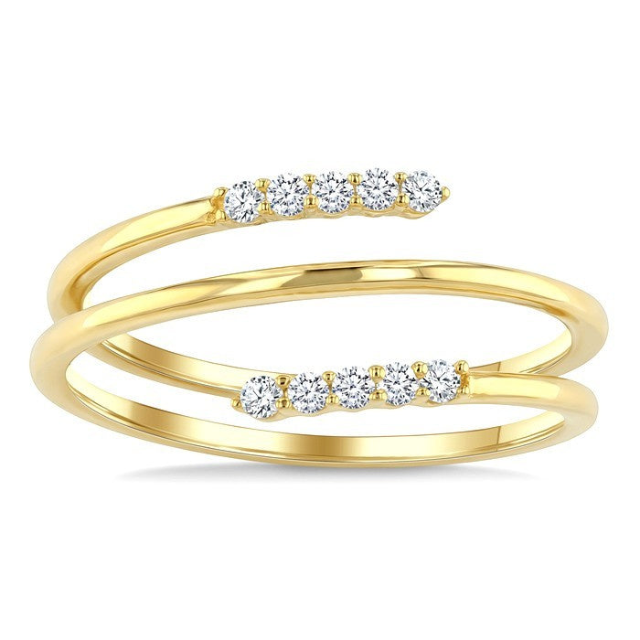 1/6 Ctw Split Double Spring Coil Round Cut Diamond Open Fashion Ring in 10K Yellow Gold