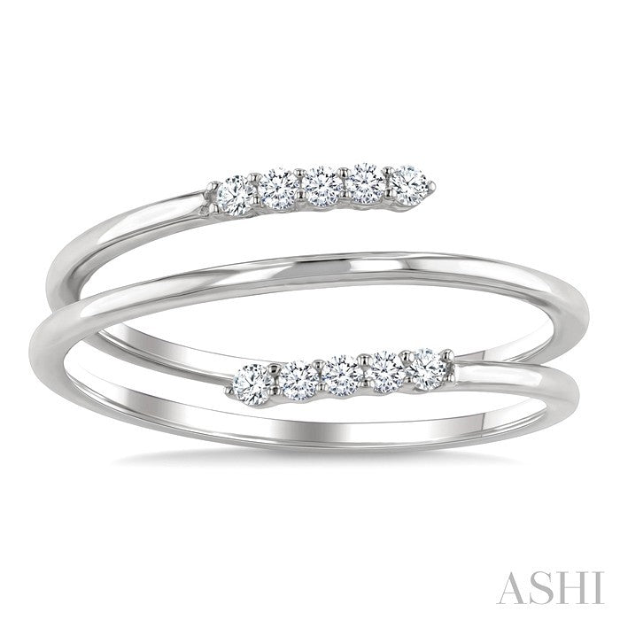 1/6 Ctw Split Double Spring Coil Round Cut Diamond Open Fashion Ring in 10K White Gold