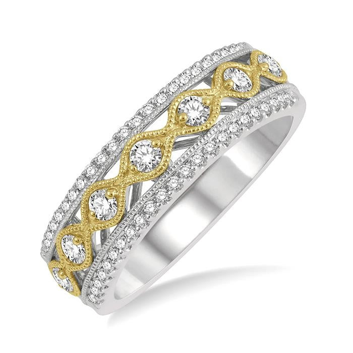 3/8 Ctw Lattice Two Tone Round Cut Diamond Fashion Band in 14K White and Yellow Gold