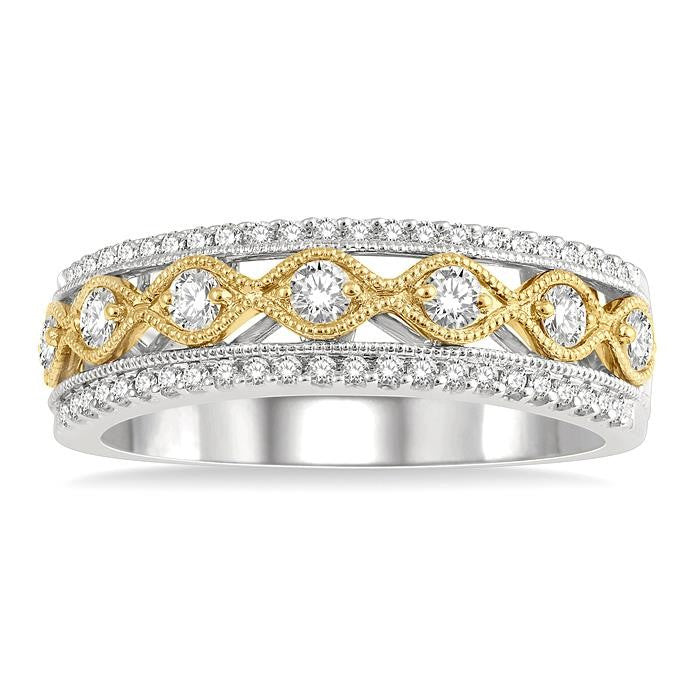 3/8 Ctw Lattice Two Tone Round Cut Diamond Fashion Band in 14K White and Yellow Gold