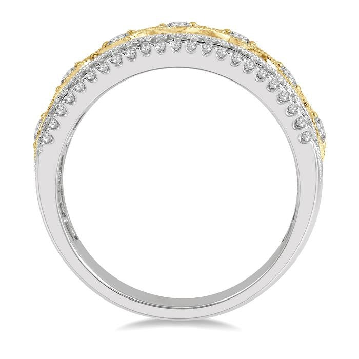 3/8 Ctw Lattice Two Tone Round Cut Diamond Fashion Band in 14K White and Yellow Gold