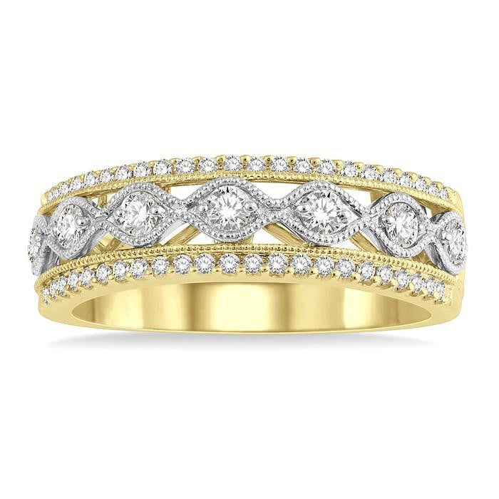 3/8 Ctw Lattice Two Tone Round Cut Diamond Fashion Band in 14K Yellow and White Gold