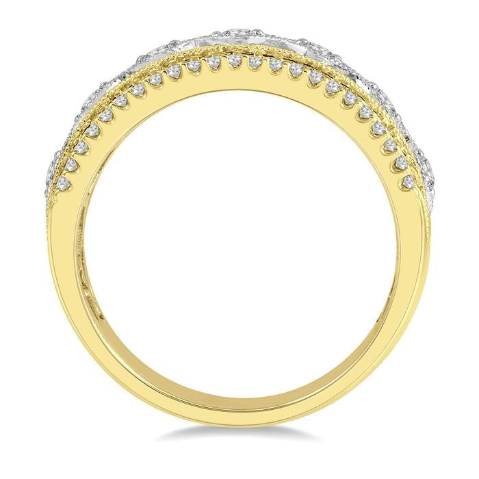 3/8 Ctw Lattice Two Tone Round Cut Diamond Fashion Band in 14K Yellow and White Gold