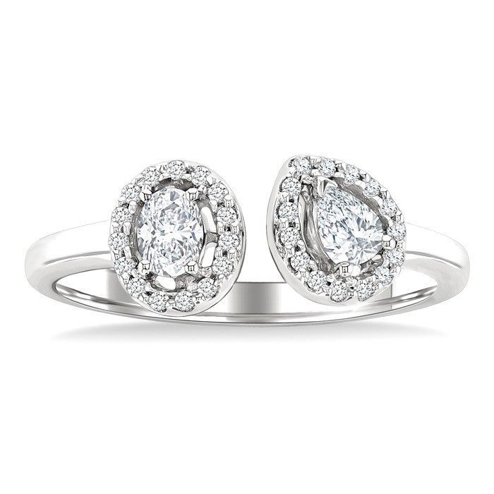 3/8 Ctw Toi Et Moi Pear, Oval and Round Cut Diamond Open Fashion Ring in 14K White Gold