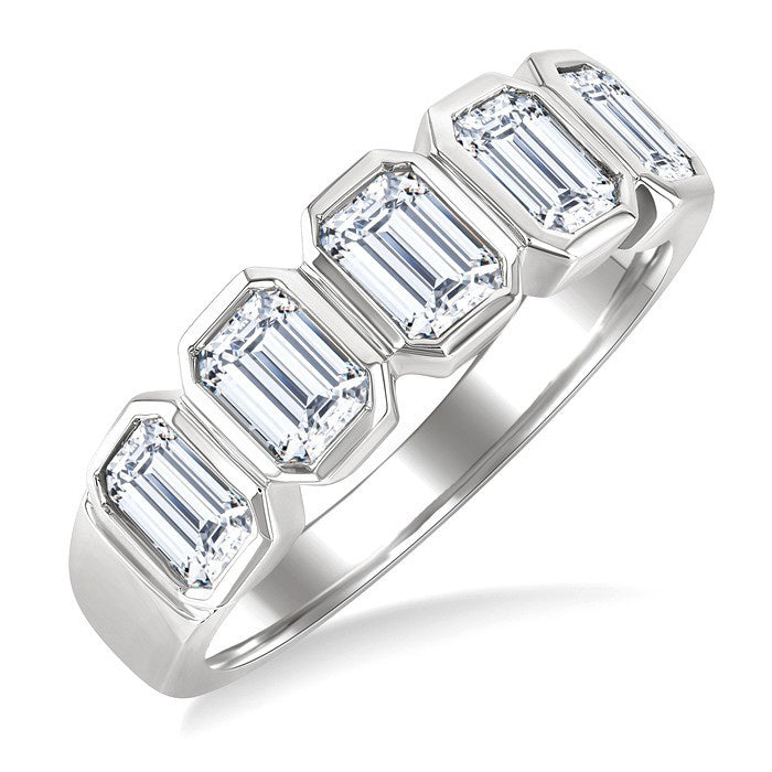 1 1/2 Ctw Bezel Set 5-Stone Emerald Cut Diamond Fashion Band in 14K White Gold