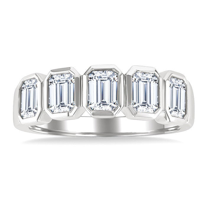 1 1/2 Ctw Bezel Set 5-Stone Emerald Cut Diamond Fashion Band in 14K White Gold