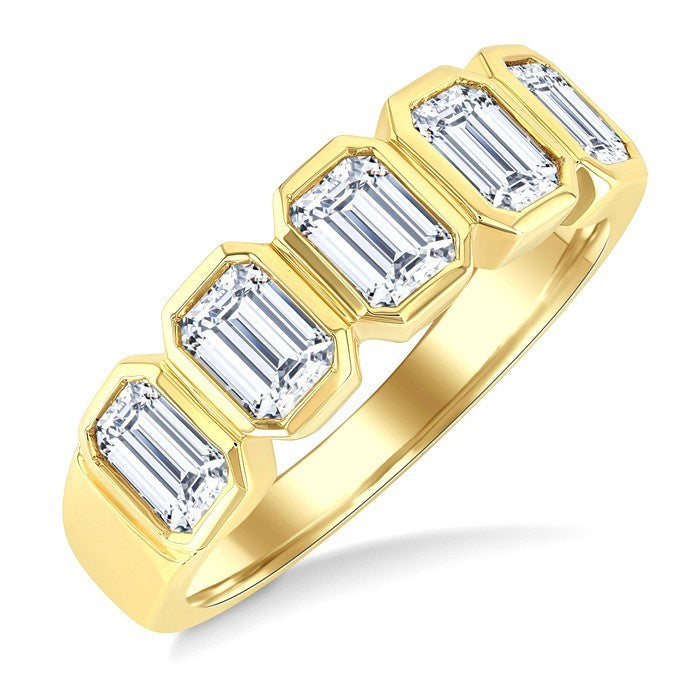 1 1/2 Ctw Bezel Set 5-Stone Emerald Cut Diamond Fashion Band in 14K Yellow Gold