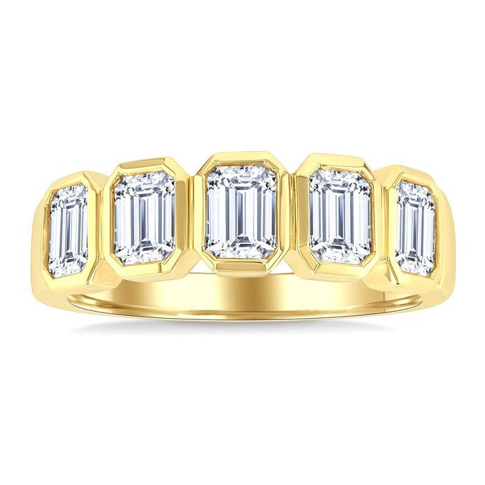 1 1/2 Ctw Bezel Set 5-Stone Emerald Cut Diamond Fashion Band in 14K Yellow Gold