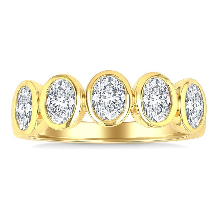 1 1/2 Ctw 5-Stone Bezel Set Oval Cut Diamond Fashion Band in 14K Yellow Gold