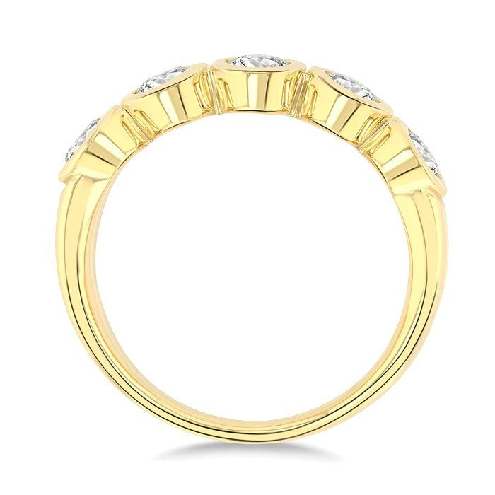 1 1/2 Ctw 5-Stone Bezel Set Oval Cut Diamond Fashion Band in 14K Yellow Gold