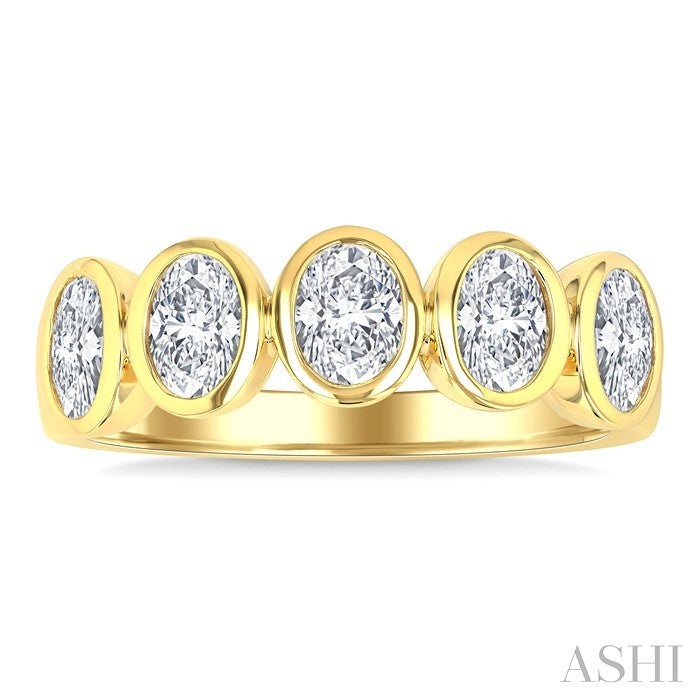 1 1/2 Ctw 5-Stone Bezel Set Oval Cut Diamond Fashion Band in 14K Yellow Gold