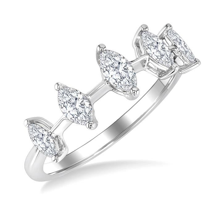 3/4 Ctw Marquise Cut Diamond Half Eternity 5-Stone Fashion Band in 14K White Gold