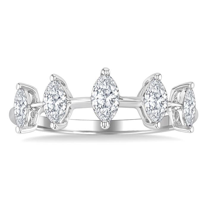 3/4 Ctw Marquise Cut Diamond Half Eternity 5-Stone Fashion Band in 14K White Gold