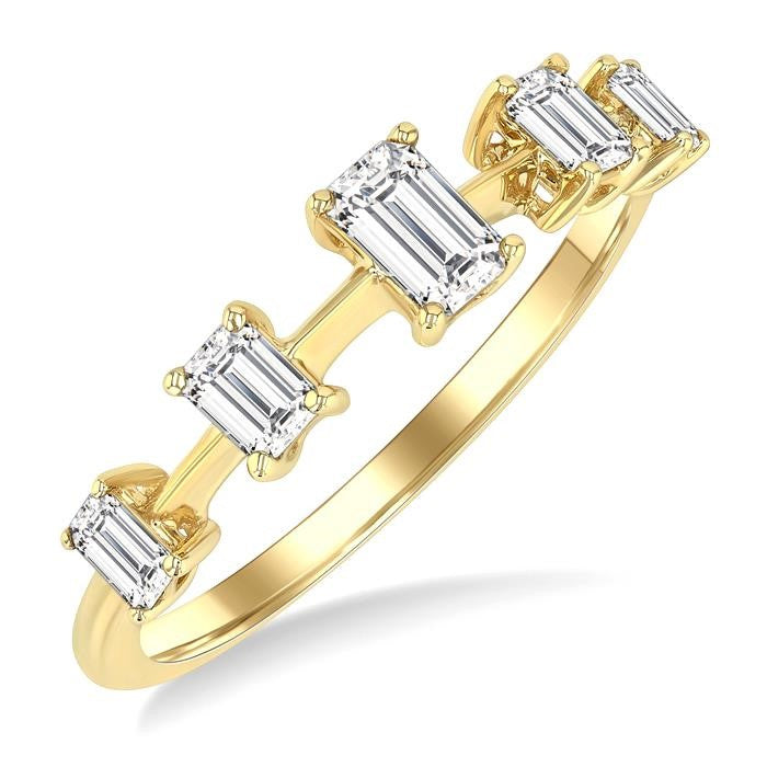 3/4 Ctw Emerald Cut Diamond Half Eternity 5-Stone Fashion Band in 14K Yellow Gold