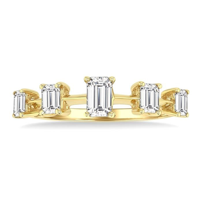 3/4 Ctw Emerald Cut Diamond Half Eternity 5-Stone Fashion Band in 14K Yellow Gold