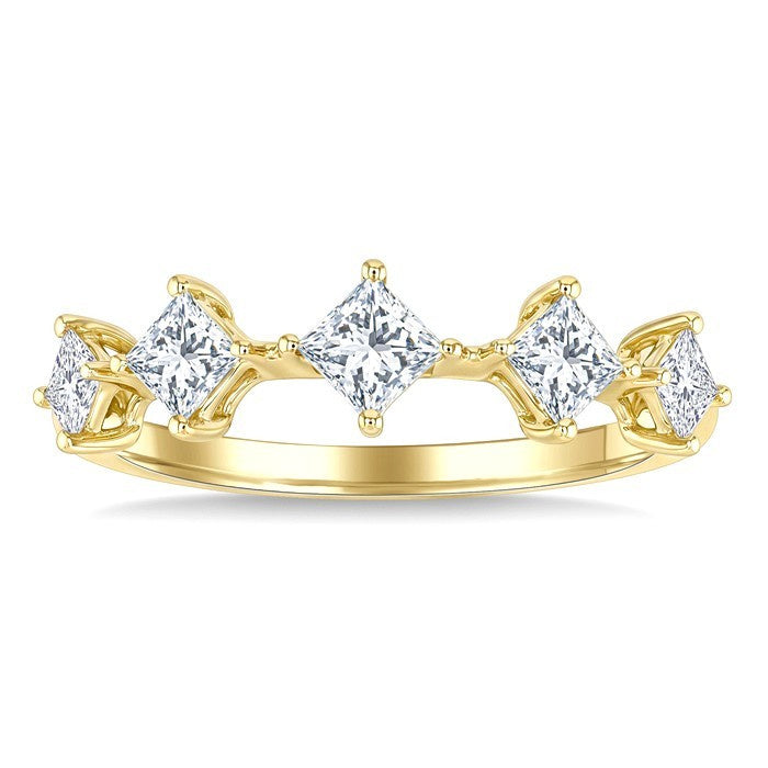 3/4 Ctw Princess Cut Diamond Half Eternity 5-Stone Fashion Band in 14K Yellow Gold