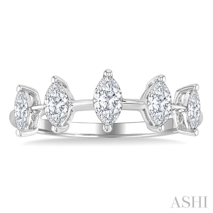 3/4 Ctw Marquise Cut Diamond Half Eternity 5-Stone Fashion Band in 14K White Gold