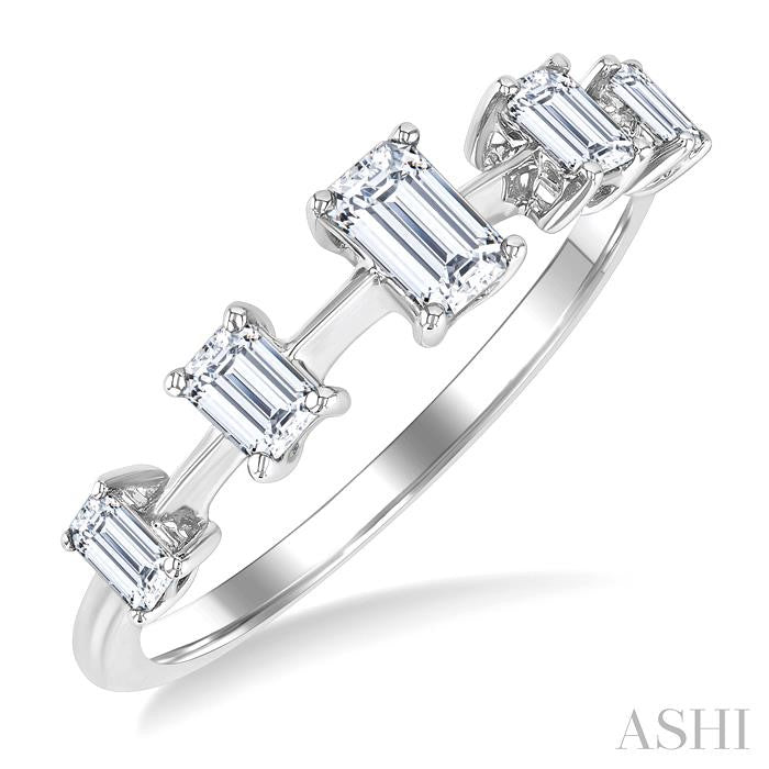 3/4 Ctw Emerald Cut Diamond Half Eternity 5-Stone Fashion Band in 14K White Gold