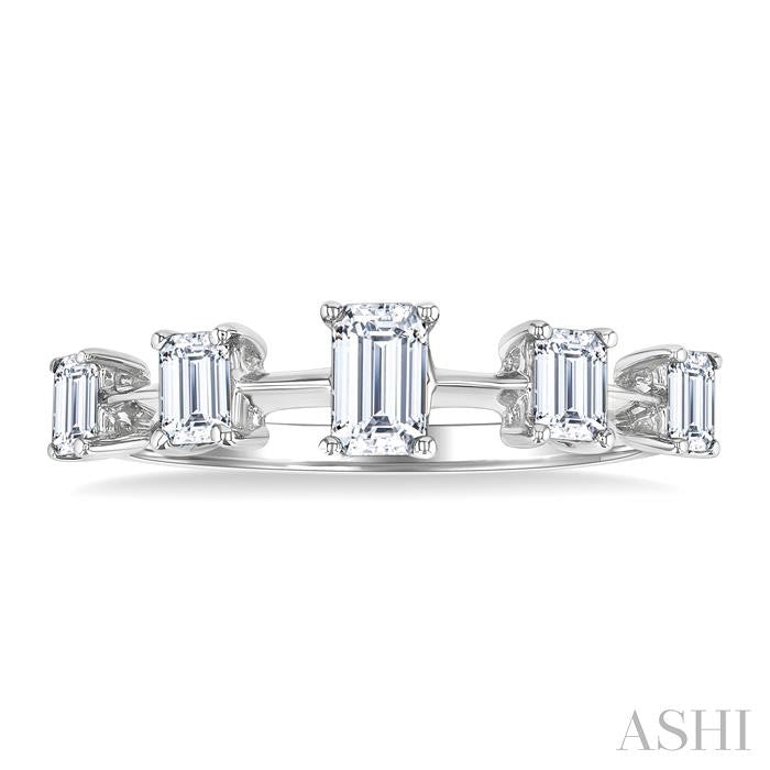 3/4 Ctw Emerald Cut Diamond Half Eternity 5-Stone Fashion Band in 14K White Gold