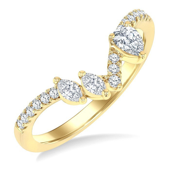 3/8 Ctw Mixed Cut Diamond Chevron Fashion Ring in 14K Yellow Gold