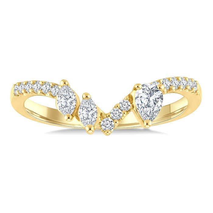 3/8 Ctw Mixed Cut Diamond Chevron Fashion Ring in 14K Yellow Gold