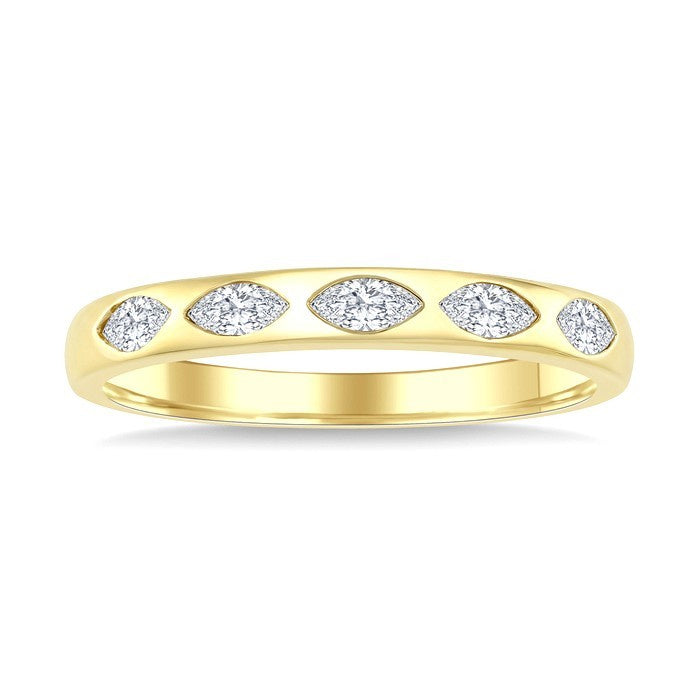 1/3 Ctw Marquise Cut Diamond Flush Set Fashion Band in 14K Yellow Gold