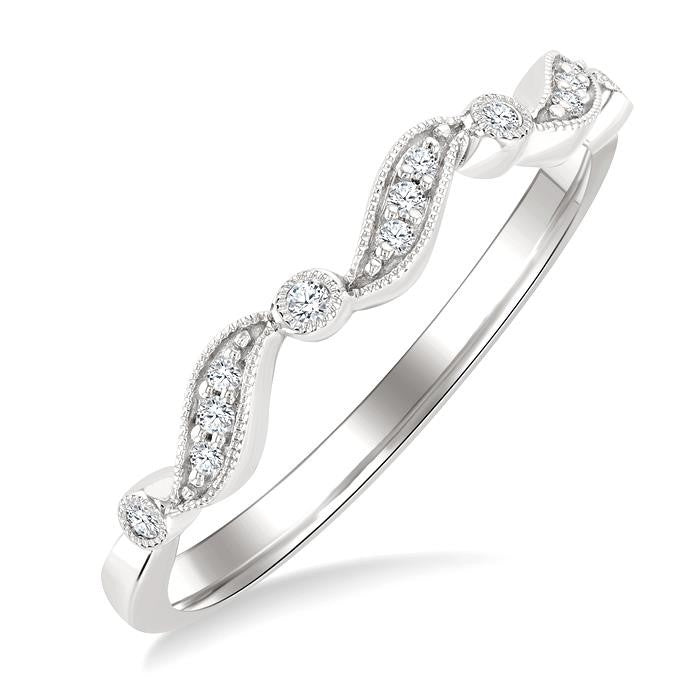 1/10 Ctw Triple Wave Round Cut Diamond Stackable Fashion Band in 10K White gold