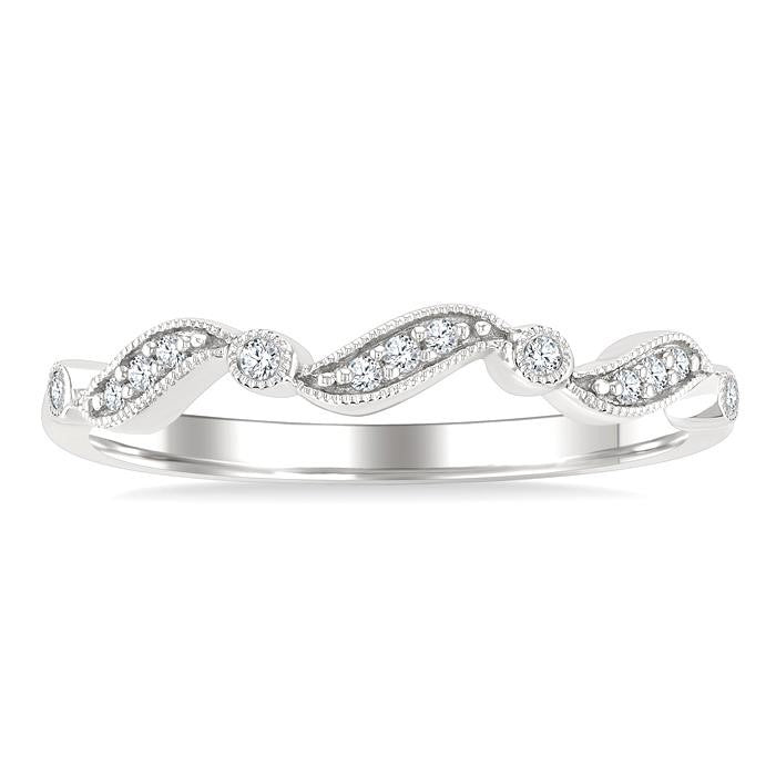 1/10 Ctw Triple Wave Round Cut Diamond Stackable Fashion Band in 10K White gold