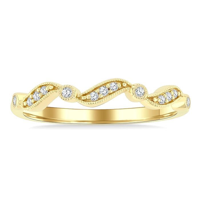 1/10 Ctw Triple Wave Round Cut Diamond Stackable Fashion Band in 10K Yellow Gold