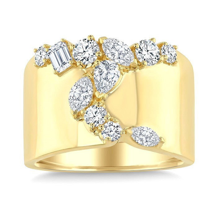 1 1/4 Ctw Mixed Diamond Cut Fashion Wide Band in 14K Yellow Gold