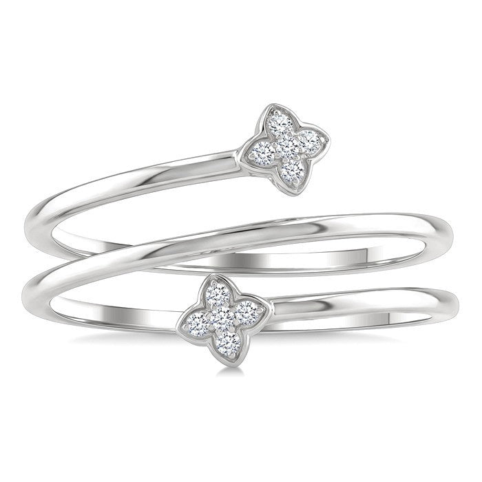 1/20 Ctw Split Double Clover Coil Round Cut Diamond Open Fashion Ring in 10K White Gold
