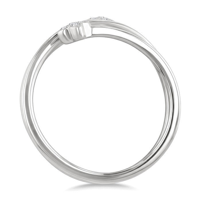 1/20 Ctw Split Double Clover Coil Round Cut Diamond Open Fashion Ring in 10K White Gold