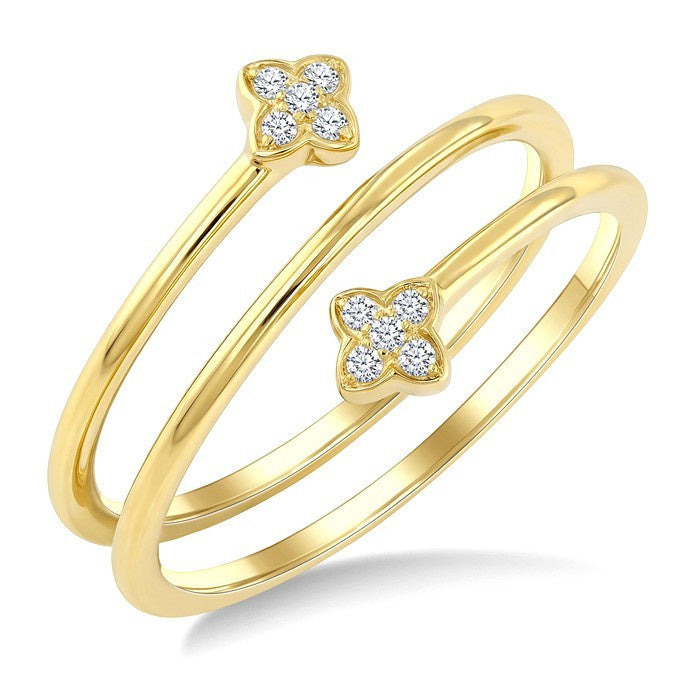 1/20 Ctw Split Double Clover Coil Round Cut Diamond Open Fashion Ring in 10K Yellow Gold