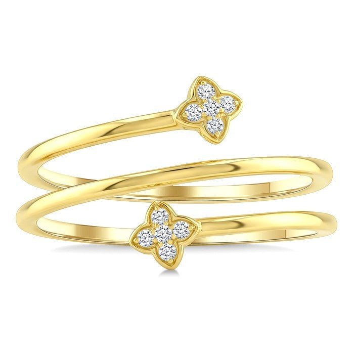 1/20 Ctw Split Double Clover Coil Round Cut Diamond Open Fashion Ring in 10K Yellow Gold
