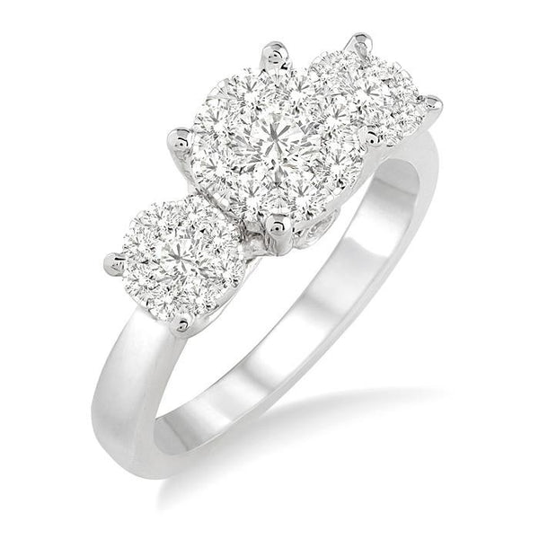 1 Ctw Triple Circle Round Cut Shine Bright Diamond Ring in 14K White Gold