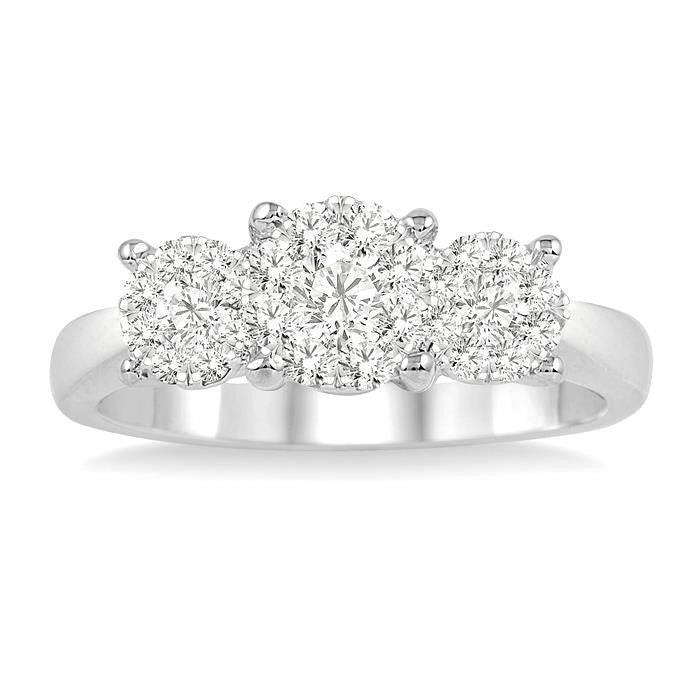 1 Ctw Triple Circle Round Cut Shine Bright Diamond Ring in 14K White Gold