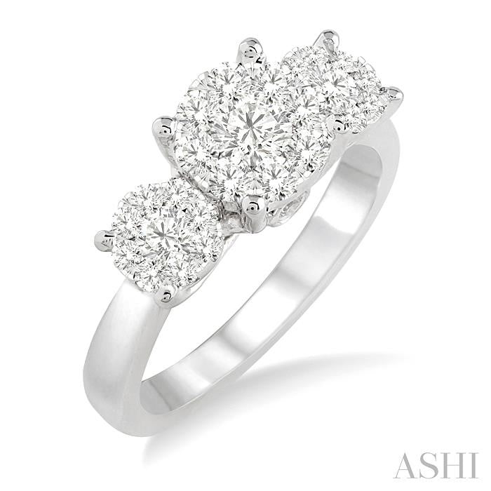 1 Ctw Triple Circle Round Cut Shine Bright Diamond Ring in 14K White Gold