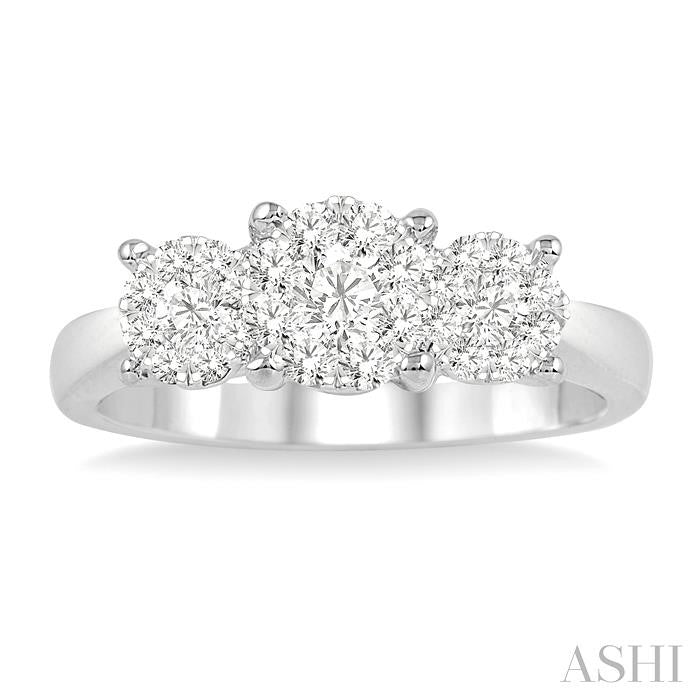 1 Ctw Triple Circle Round Cut Shine Bright Diamond Ring in 14K White Gold