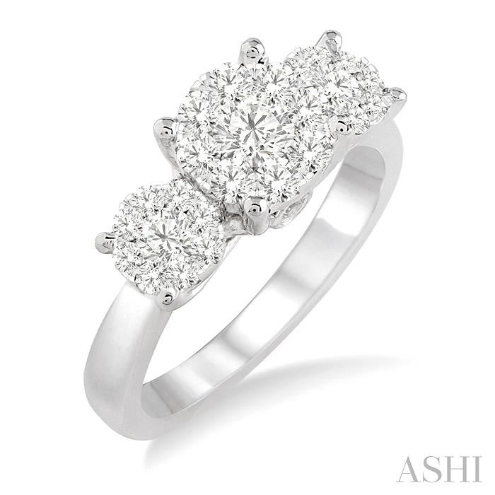 1 Ctw Triple Circle Round Cut Shine Bright Diamond Ring in 14K White Gold