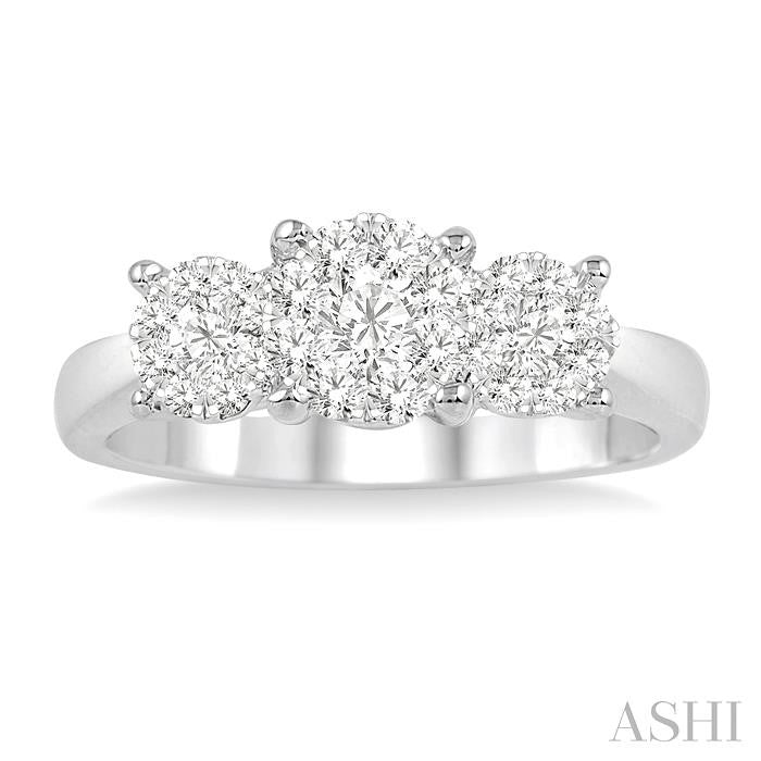 1 Ctw Triple Circle Round Cut Shine Bright Diamond Ring in 14K White Gold