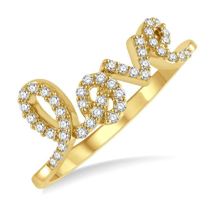 1/5 Ctw Love Round Cut Diamond Fashion Ring in 14K Yellow Gold