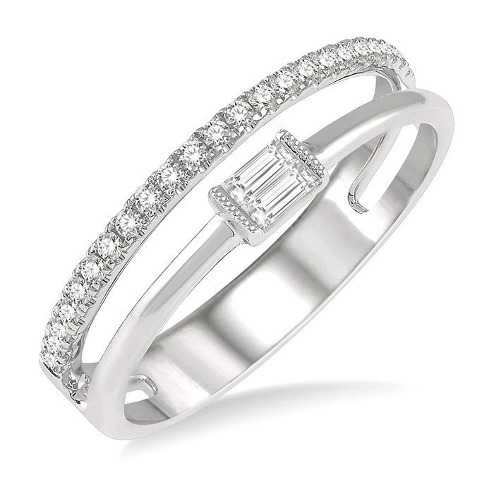 1/5 Ctw Double Row Baguette and Round Diamond Fashion Ring in 14K White Gold