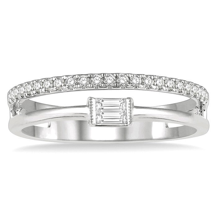1/5 Ctw Double Row Baguette and Round Diamond Fashion Ring in 14K White Gold