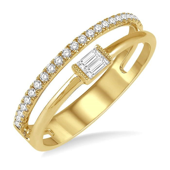 1/5 Ctw Double Row Baguette and Round Diamond Fashion Ring in 14K Yellow Gold